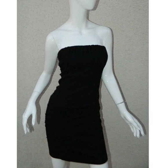 Zara Dress Strapless Black Chiffon Draped Size Large - Picture 1 of 7